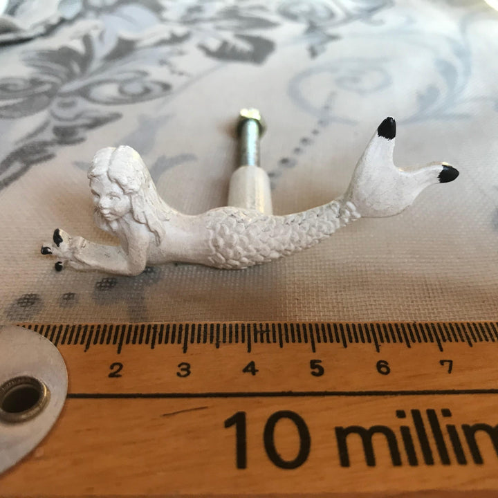 Ornate Mermaid Drawer Door Knob Antique White
