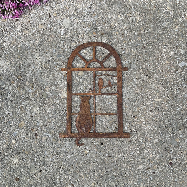 Cat in Window Metal Wall Plaque