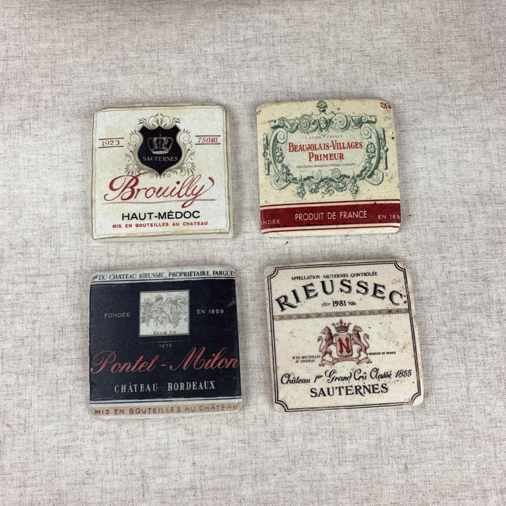 French Wine Label Tile Coasters Set of 4