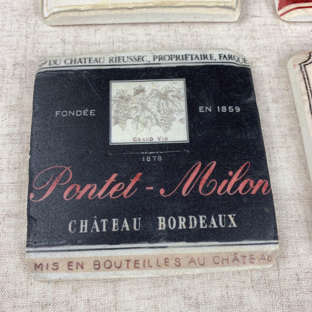 French Wine Label Tile Coasters Set of 4