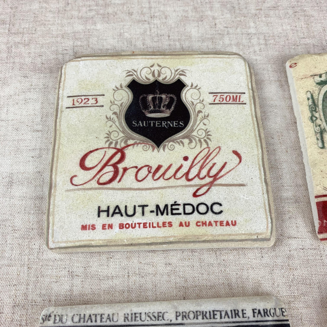 French Wine Label Tile Coasters Set of 4