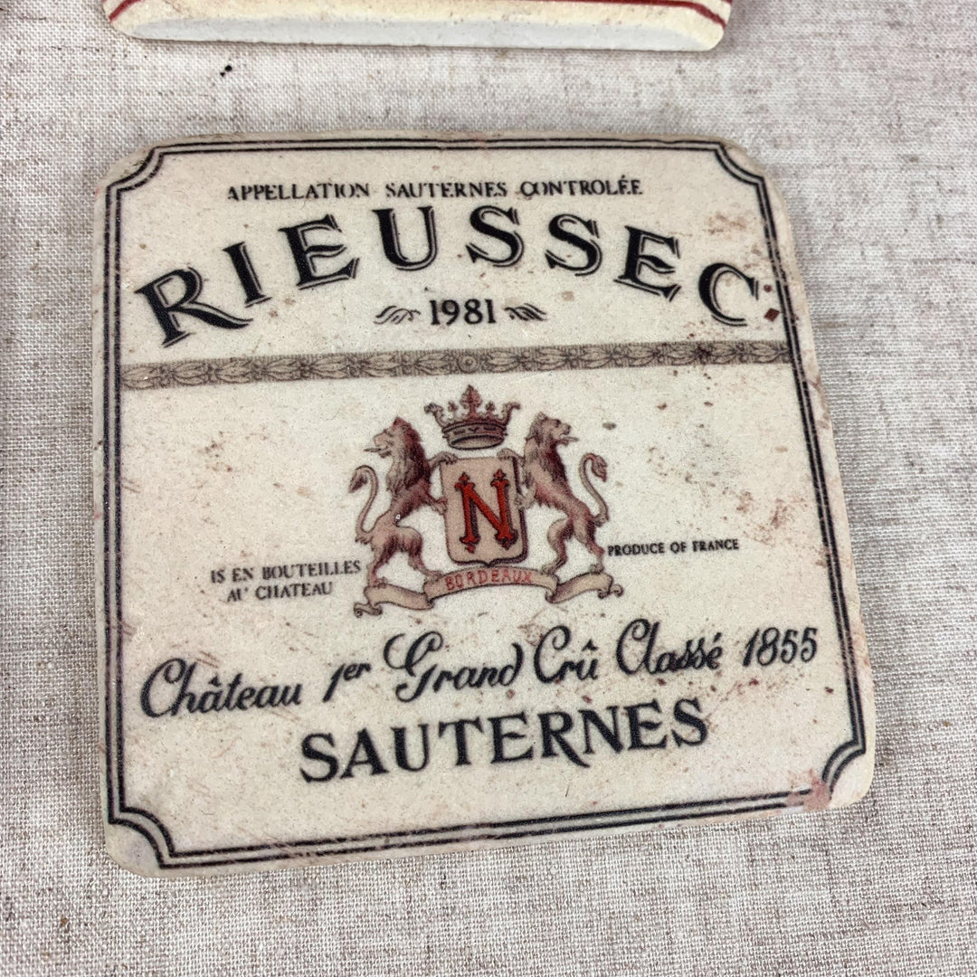 French Wine Label Tile Coasters Set of 4