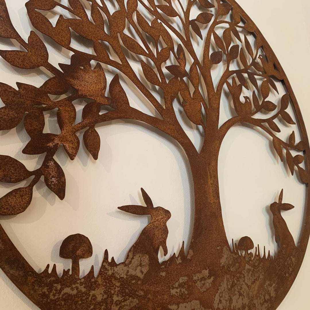 Large Woodland Scene Rusty Metal Wall Plaque