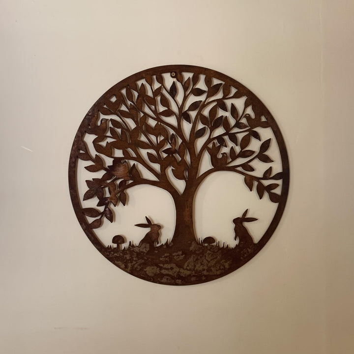 Large Woodland Scene Rusty Metal Wall Plaque