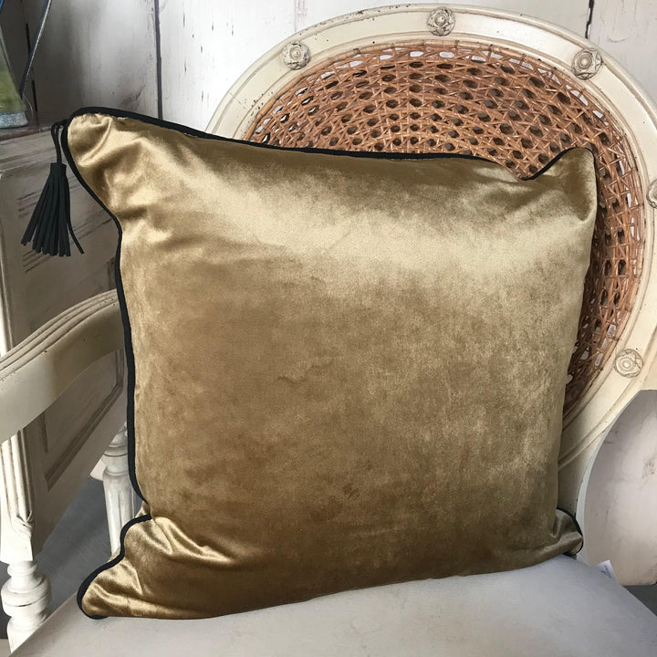 Old Gold Velvet Piped Cushion Cover