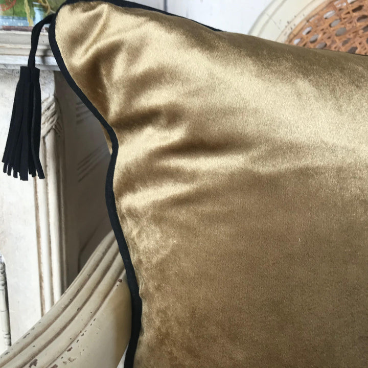 Old Gold Velvet Piped Cushion Cover