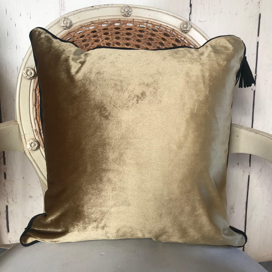 Old Gold Velvet Piped Cushion Cover