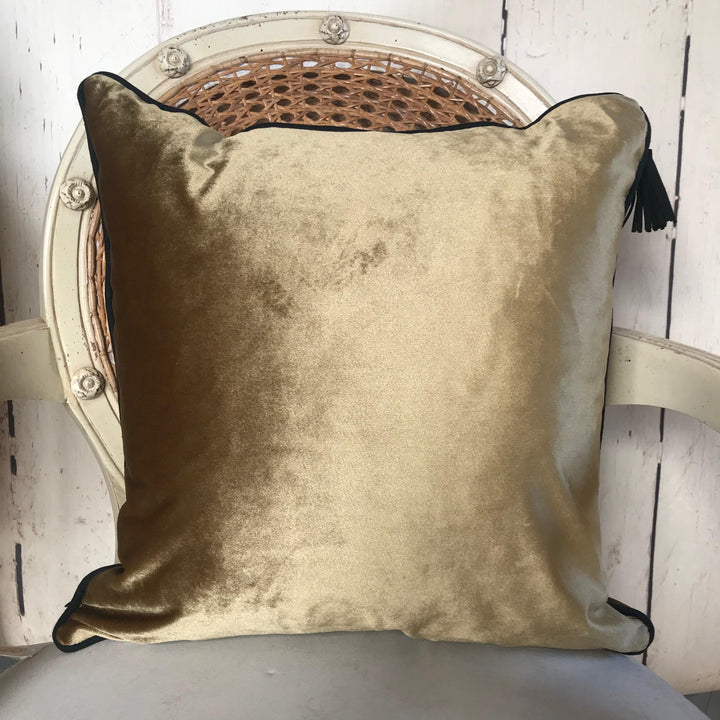 Old Gold Velvet Piped Cushion Cover
