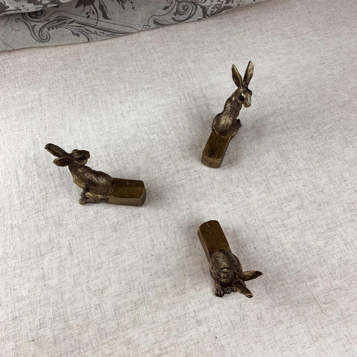 Set of 3 Golden Hares Plant Pot Feet