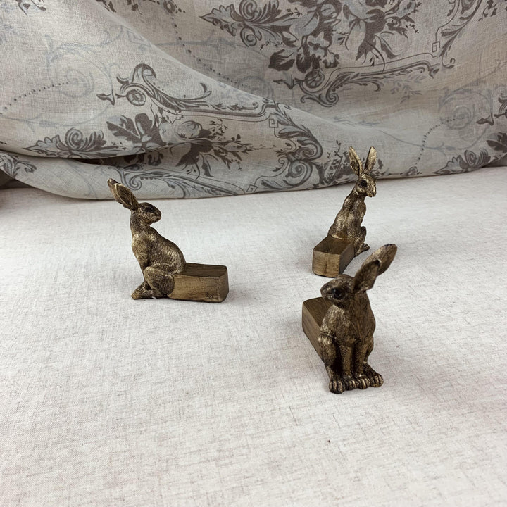 Set of 3 Golden Hares Plant Pot Feet