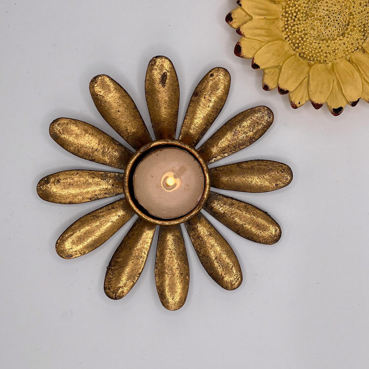 Gold Daisy T Light Candleholder