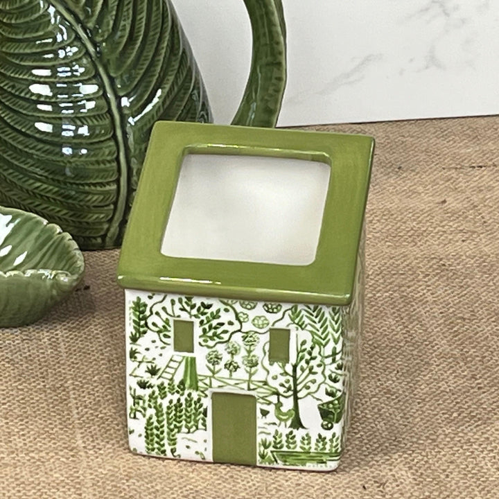 Green Ceramic House Planter