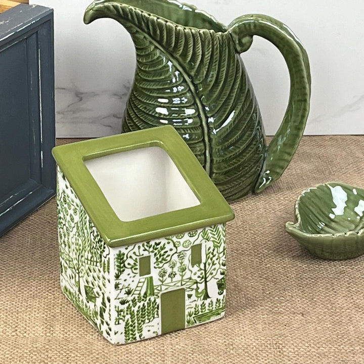 Green Ceramic House Planter