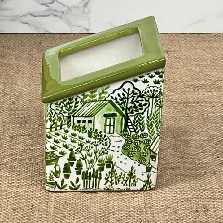 Green Ceramic House Planter