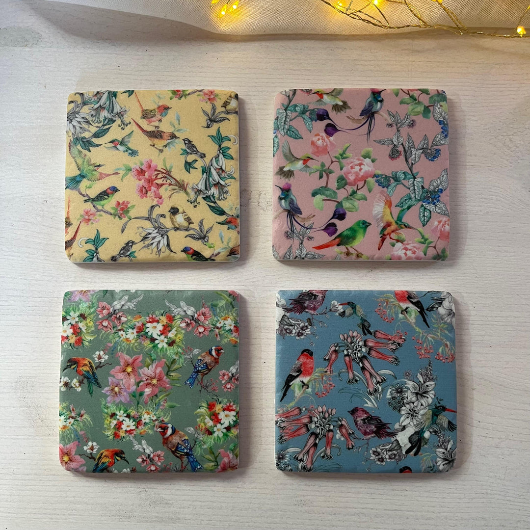 Botanical Birds Coasters - Set of 4